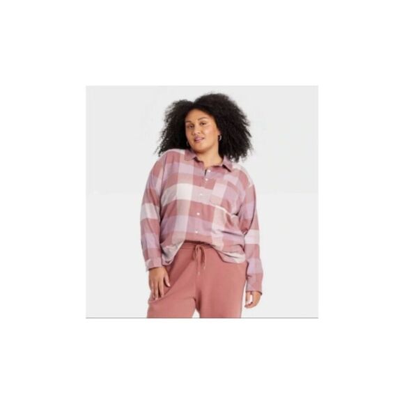 Women's Long Sleeve Flannel Button-Down Shirt - Ava & Viv 2X Blush NWT - Picture 1 of 6